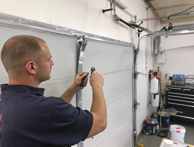 Before and after garage door dent repair by Garden City Garage Door Repair in Garden City