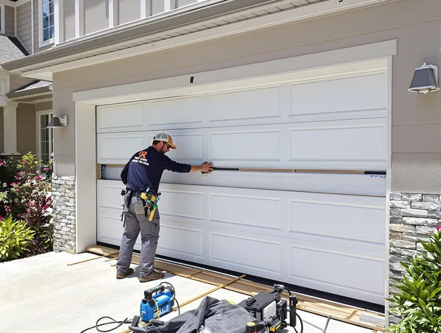 Garden City Garage Door Repair team performing complete garage door replacement at Garden City residence