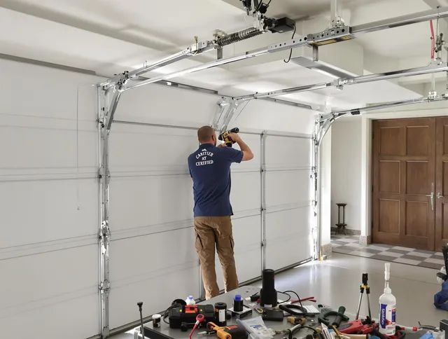 Garden City Garage Door Repair certified technician performing precision garage door repair in Garden City