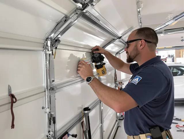 Garden City Garage Door Repair technician quieting a noisy garage door in Garden City