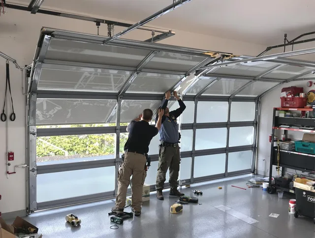 Garden City Garage Door Repair expert performing precise panel replacement on Garden City garage door